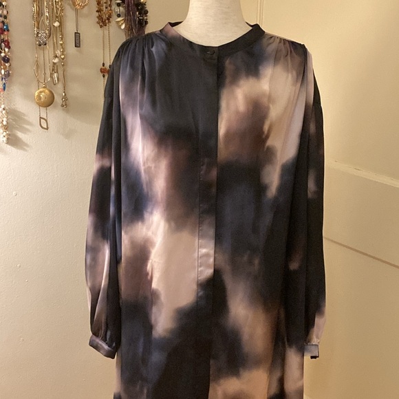 H&M Cloud Sunset Watercolor Tie Waist Shirt Dress XXL - Picture 5 of 16